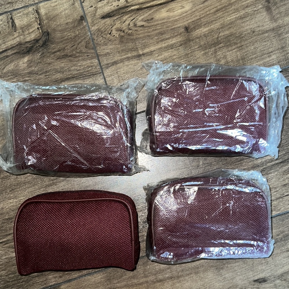 4 Vintage United Airlines Maroon Amenity Kit Travel Bag Pouch Toiletry Lot Bundl